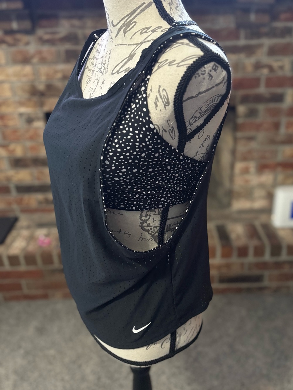 Nike Black Layered Workout Tank with Polka-Dot Built-In Bra